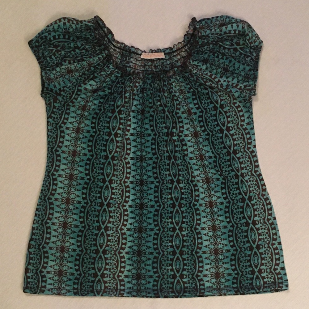 Teal/Brown Short Sleeve Top